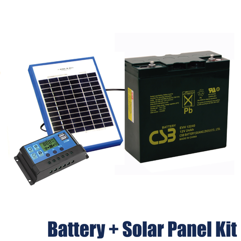 12V 24AmpHr Deep Cycle Battery + 60 Watt Solar Panel & Recharging Kit